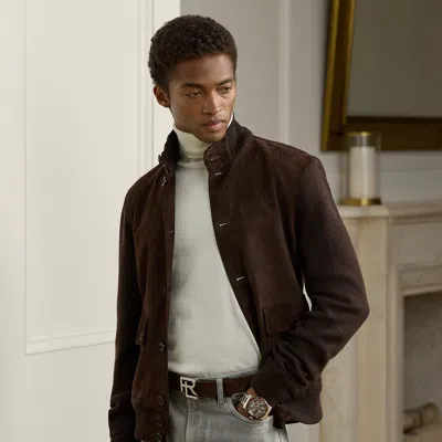 Ralph Lauren Suede-front Cashmere Cardigan In Luggage Brown