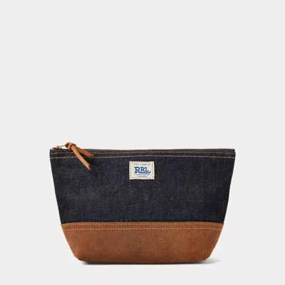 Ralph Lauren Suede-trim Indigo Denim Pouch In Indigo In Purple