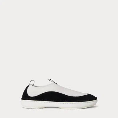 Ralph Lauren Suede-trim Neoprene Slip-on Sneakers In Deckwash White/black In Multi