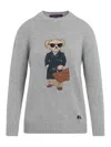 Ralph Lauren Bear Graphic Knitwear Ribbed Finish In Gray
