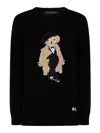 Ralph Lauren Bear Motif Cashmere Pullover With Front Design In Black