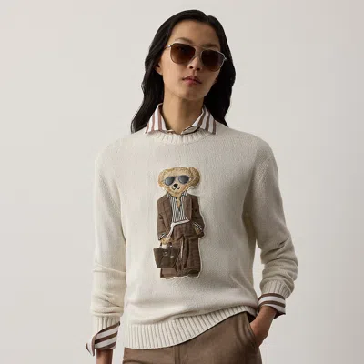 Ralph Lauren Summer Polo Bear Silk Crewneck Sweater In Lux Cream In White