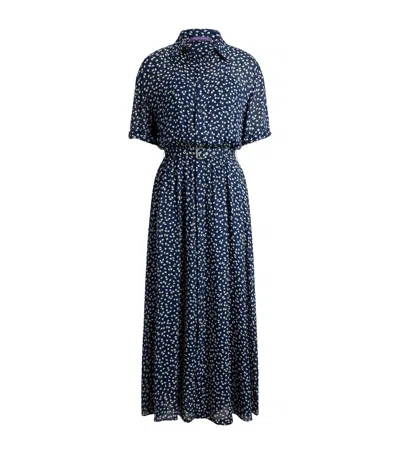Ralph Lauren Geometric-print Belted Midi Day Dress In Blue