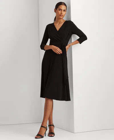 Ralph Lauren Surplice Jersey Dress In Black