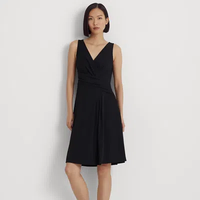 Ralph Lauren Surplice Jersey Sleeveless Dress In Black