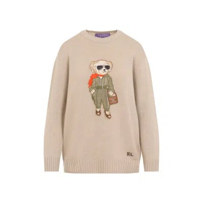 Polo Ralph Lauren Aviator Polo Bear Cashmere Sweater In Beige