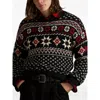 Ralph Lauren Patterned Crew Neck Long Sleeve Sweater In Black