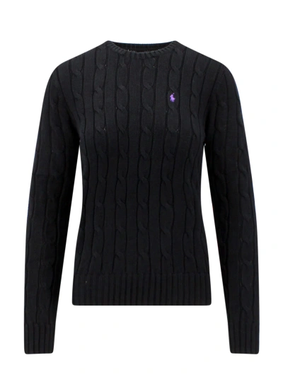 Polo Ralph Lauren Crew Neck Sweater In Black Braided Knit