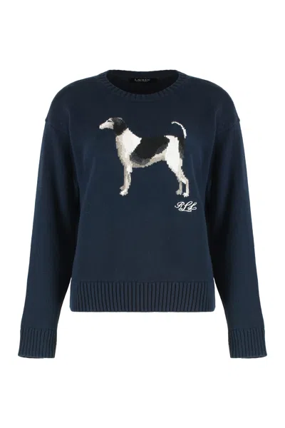 Ralph Lauren 'english Foxhound' Intarised Sweater In Blue