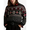 Ralph Lauren Patterned Crew Neck Long Sleeve Sweater In Black