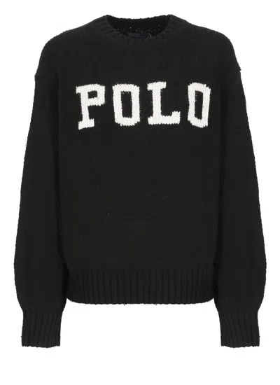 Ralph Lauren Logo Crewneck Sweater In Polo Black/cream