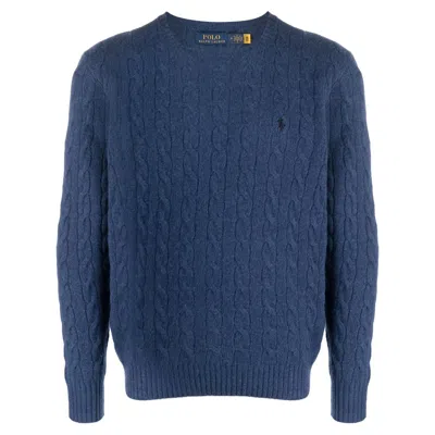 Ralph Lauren Leather Sweaters In Blue