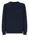 Ralph Lauren Long Sleeve Crew Neck Sweater With Ribbed Cuffs In Blue