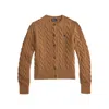 Ralph Lauren Cable Knit Wool Cashmere Blend Cardigan In Brown