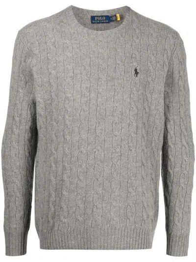 Polo Ralph Lauren Logo Embroidery Patterned Woven Sweater In Grey