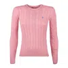 Polo Ralph Lauren Womens Pink V-neck Logo-embroidered Cable-knit Cotton Jumper Xl In Pink