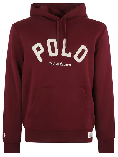 Polo Ralph Lauren Logo Detail Rib Trim Hoodie In Red