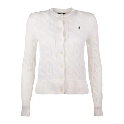 POLO RALPH LAUREN RALPH LAUREN PLAITED COTTON CREW NECK CARDIGAN WHITE