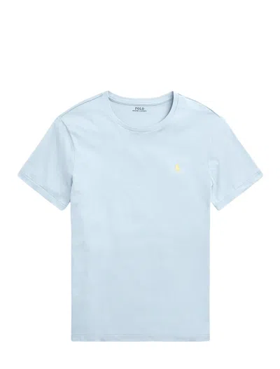Polo Ralph Lauren Custom Slim Fit Jersey Crewneck T-shirt Man T-shirt Sky Blue Size Xxl Cotton In Blue