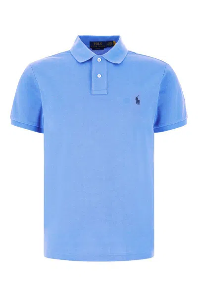 Ralph Lauren Button Collar Logo Polo Shirt In Blue