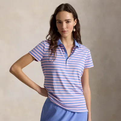 Ralph Lauren Tailored Fit Stretch Jersey Polo Shirt In Blue Mist/light Pink