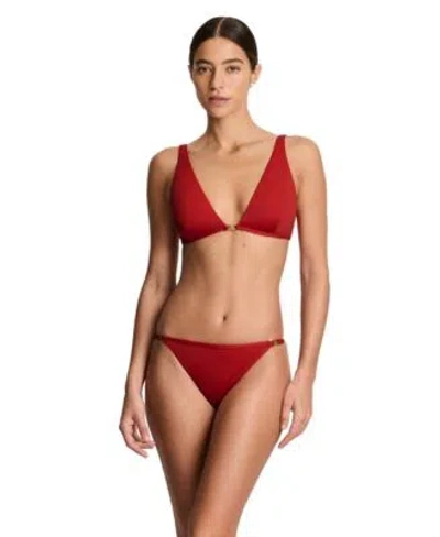 Ralph Lauren Tall Triangle Bra Logo Hipster Bikini Swim Bottoms In Red