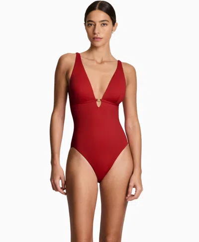Ralph Lauren Tall Triangle One-piece Swimsuit In Red