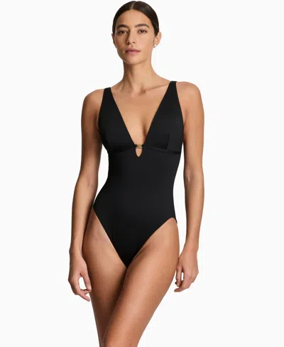 Ralph Lauren Tall Triangle One-piece Swimsuit In Black