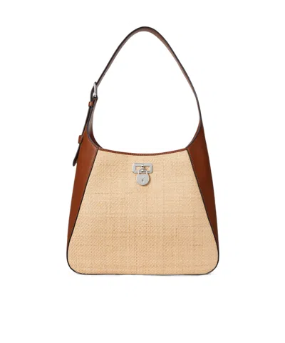 Ralph Lauren Tanner Woven-panel Shoulder Bag In Brown