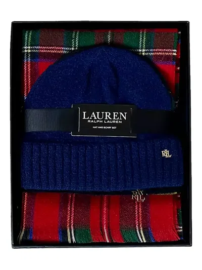 Ralph Lauren Tartan-pattern Fringed Scarf (set Of Two) In Blue