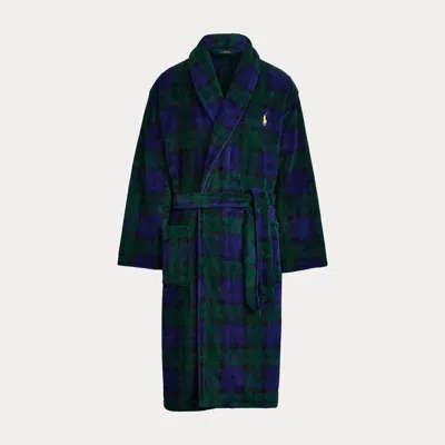 Polo Ralph Lauren Tartan Plush Microfiber Robe In Blackwatch Plaid In Blue