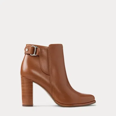 Ralph Lauren Tasha Calfskin Bootie Heel In Brown