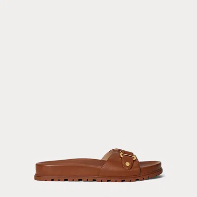 Ralph Lauren Tasha Leather Slide Sandal In Lauren Tan In Brown