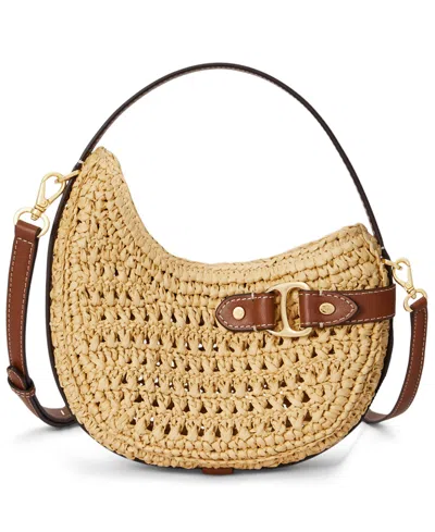 Ralph Lauren Small Tasha Leather-trimmed Crochet-straw Tote Bag In Pink