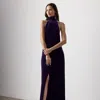 Ralph Lauren Tatum Stretch Velvet Evening Dress In Black