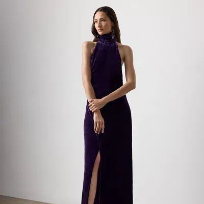 Ralph Lauren Tatum Stretch Velvet Evening Dress In Black