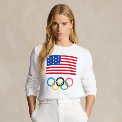 Polo Ralph Lauren Team Usa Graphic Cotton Sweater In Ceramic White
