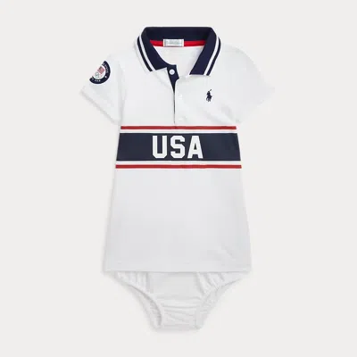 Polo Ralph Lauren Babies' Team Usa Mesh Polo Dress & Bloomer In Ceramic White Multi