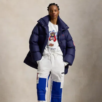 Ralph Lauren Team Usa Oversize Down Puffer Jacket In Blue
