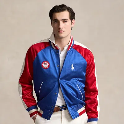 Polo Ralph Lauren Team Usa Satin Baseball Jacket In Ralph Red/rugby Royal