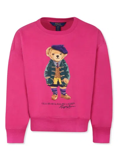 Polo Ralph Lauren Kids' Toddler And Little Girls Polo Bear Fleece Sweatshirt In Pink & Purple