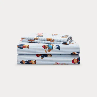 Polo Ralph Lauren Teddy Bear Stripe Sheet Set In Blue