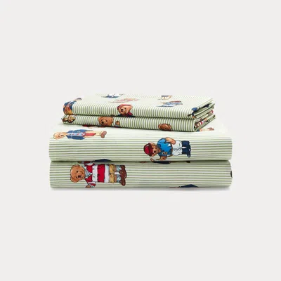 Ralph Lauren Teddy Bear Stripe Sheet Set In Green In Multi