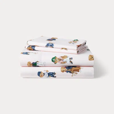 Polo Ralph Lauren Teddy Bear Stripe Sheet Set In Pink In White