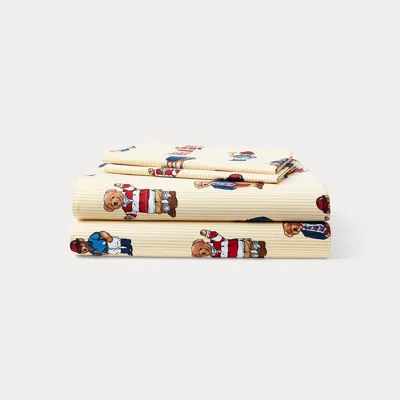 Polo Ralph Lauren Teddy Bear Stripe Sheet Set In Yellow In Neutral