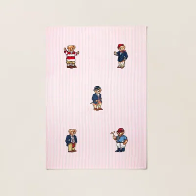 Polo Ralph Lauren Teddy Bear Stripe Throw Blanket In Pink