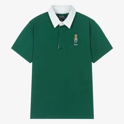 Ralph Lauren Teen Boys Green Cotton Polo Bear Rugby Shirt