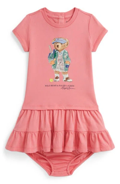 RALPH LAUREN RALPH LAUREN TENNIS BEAR TIERED COTTON GRAPHIC DRESS & BLOOMERS