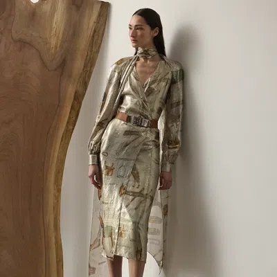Ralph Lauren Terry Equestrian-print Cocktail Dress In Gold