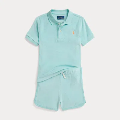Ralph Lauren Kids' Terry Polo Shirt & Short In Parakeet In Blue